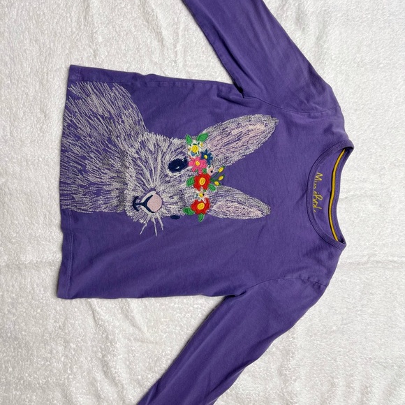 Mini boden girls purple long sleeve shirt with bunny print on front. - Picture 6 of 6